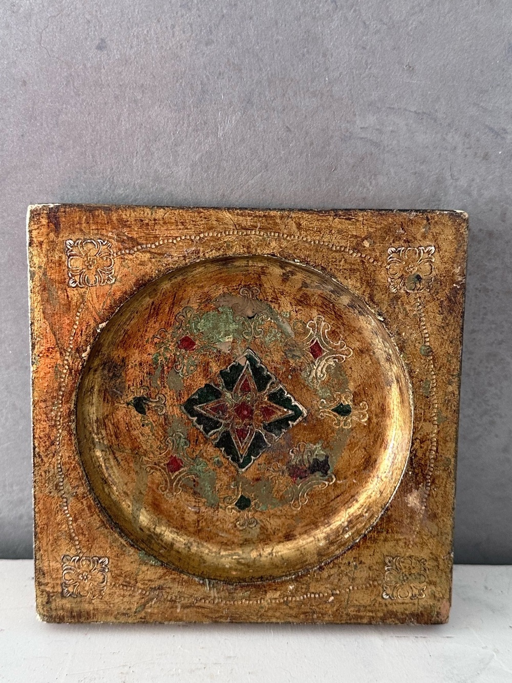 VINTAGE GOLD GILT MID CENTURY TRINKET DISH SQUARE MADE IN ITALY